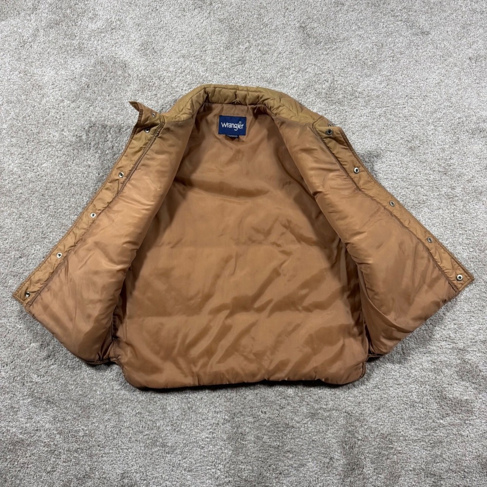 Vintage Wrangler Mens Puffer Vest Tan Brown Western Quilted Snap Front Large - Picture 3 of 9